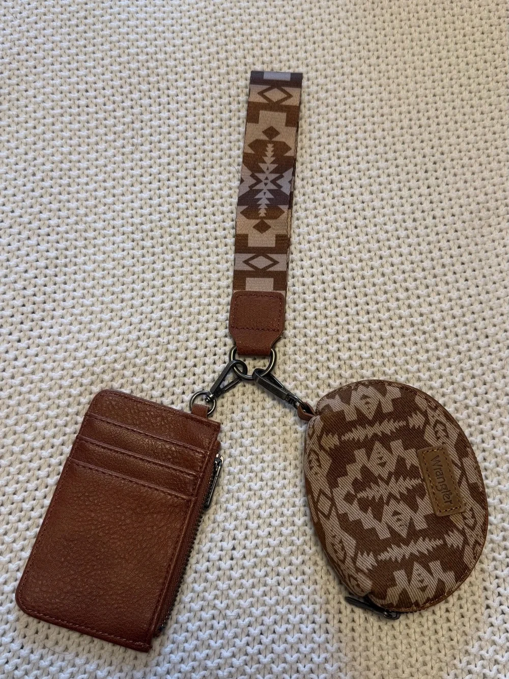 Wrangler Brown Aztec Wristlet Card Wallet and Coin Pouch Set